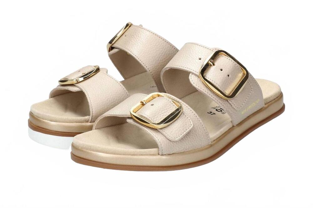 NEW MEPHISTO women's deria leather slide sandals in beige ceylan